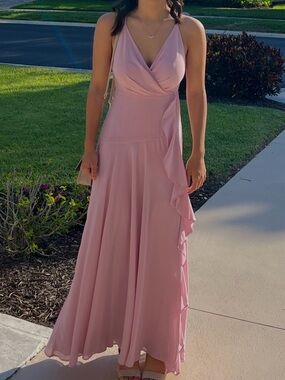 Astr Soft Pink V-Neck Ruffle Maxi Dress